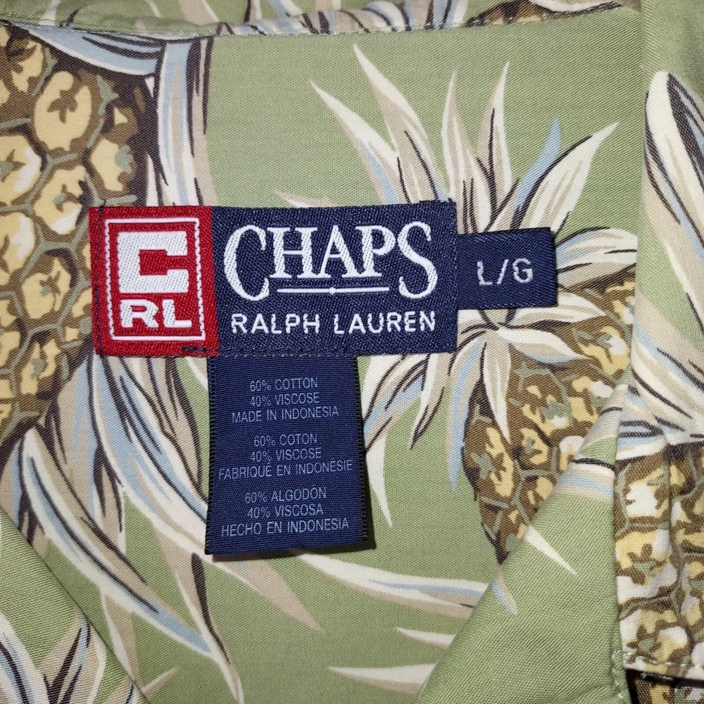 Vtg Chaps Ralph Lauren‎ Shirt Mens Large Pineapple Loop Collar Hawaiian Camp Y2K